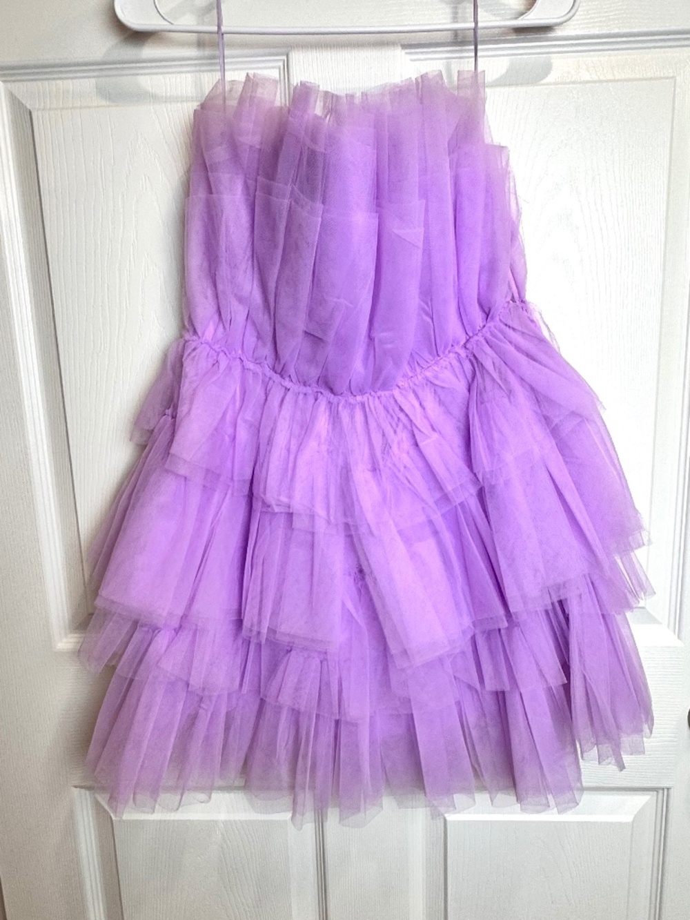 Mable Mini Tutu/Tulle Ruffle Strapless Dress in Purple, Size Small